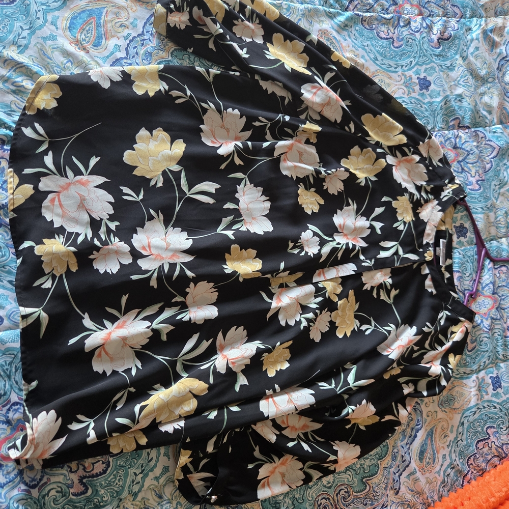 Black Floral Shift Dress with Yellow & Cream Blooms